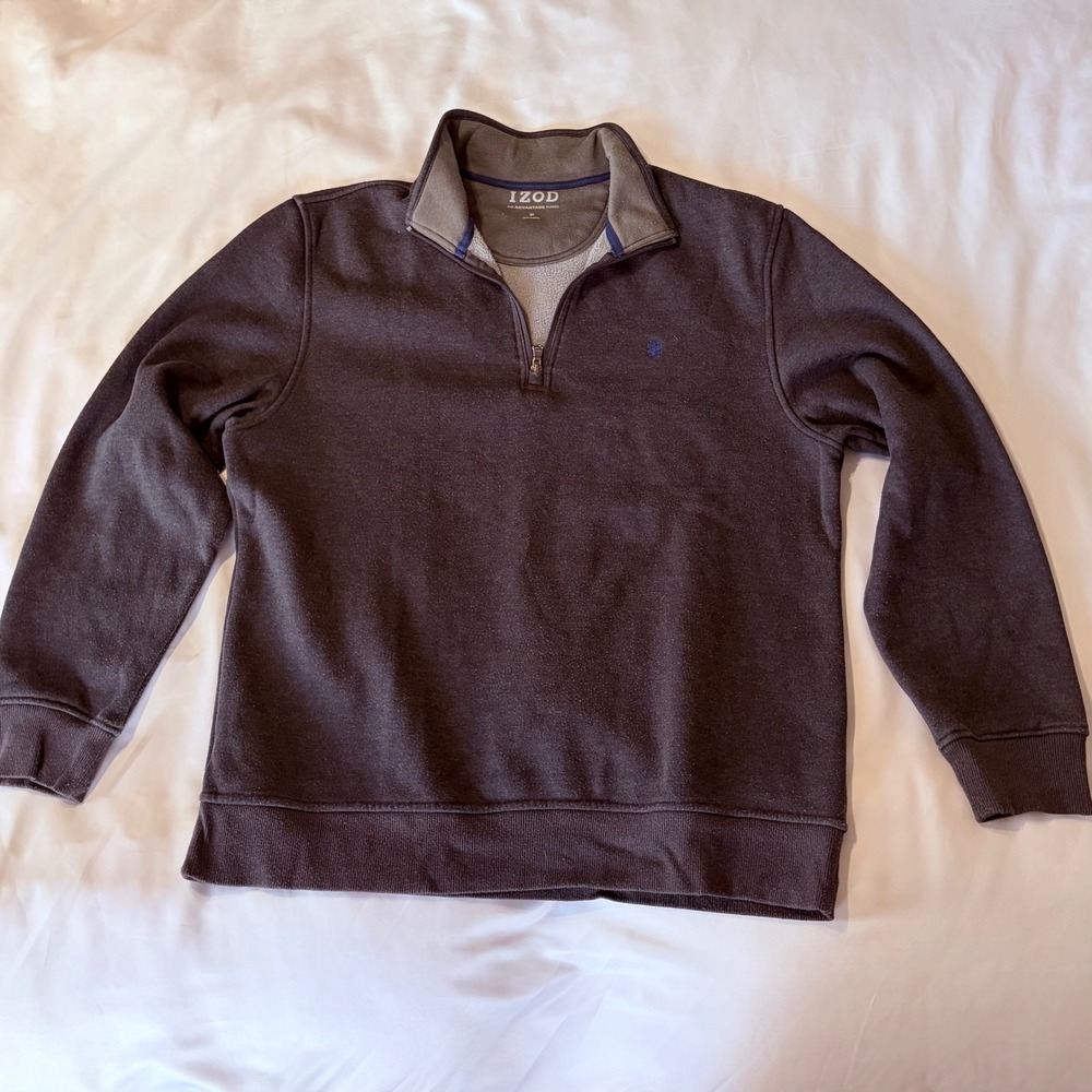 IZOD Advantage Fleece Mens Quarter Zip Pullover Sweatshirt Charcoal Gray Medium